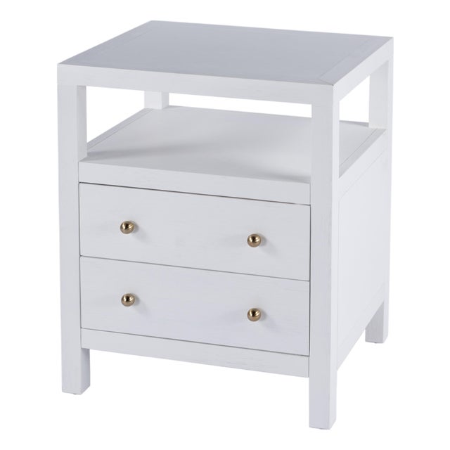 Nora 21 in. W Rectangular Wood 2 Drawer Nightstand with Open Shelf, White For Sale