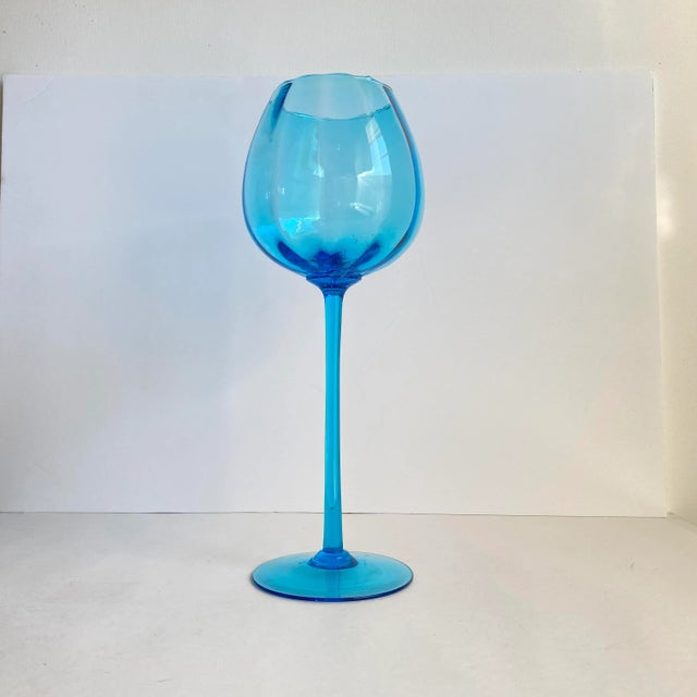 1960s Vintage Empoli Optic Turquoise Blue Tall Italian Art Glass Vase 1960s Mid Century Modern For Sale - Image 5 of 12