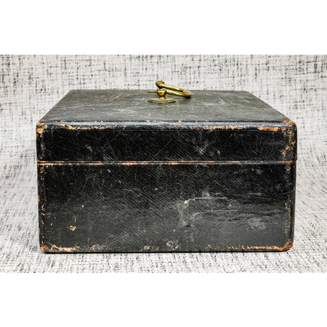 Late 19th Century Nice Asprey Antique Victorian Black Leather Desk Writing Stationary Box For Sale - Image 12 of 15