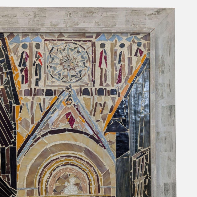 Sculpture Materials Handmade Mosaic Art: Cathedral Entrance With Rustic Wooden Frame For Sale - Image 7 of 8