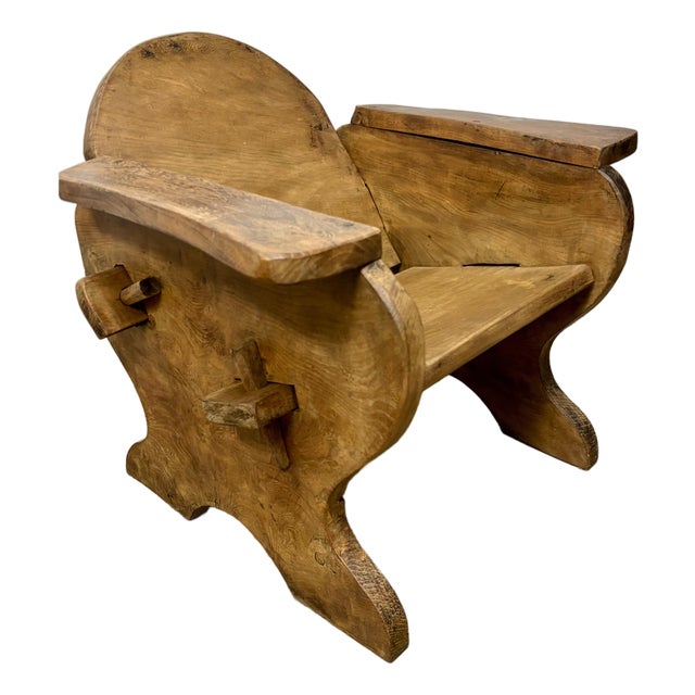 Vintage English Oak Brutalist Armchair For Sale