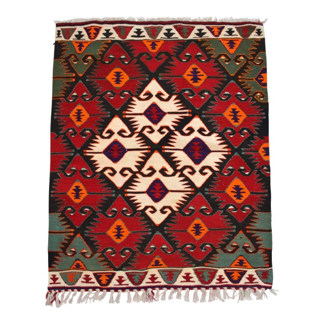 1980s Turkish Rug Handmade Navajo Style Kilim Rug - 3′1″ × 3′9″ For Sale