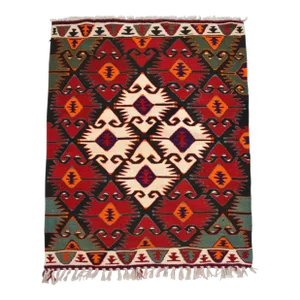 1980s Turkish Rug Handmade Navajo Style Kilim Rug - 3′1″ × 3′9″