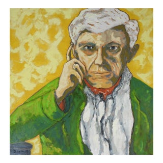 Contemporary Expressionist Portrait Painting of Gentleman in Green Jacket For Sale