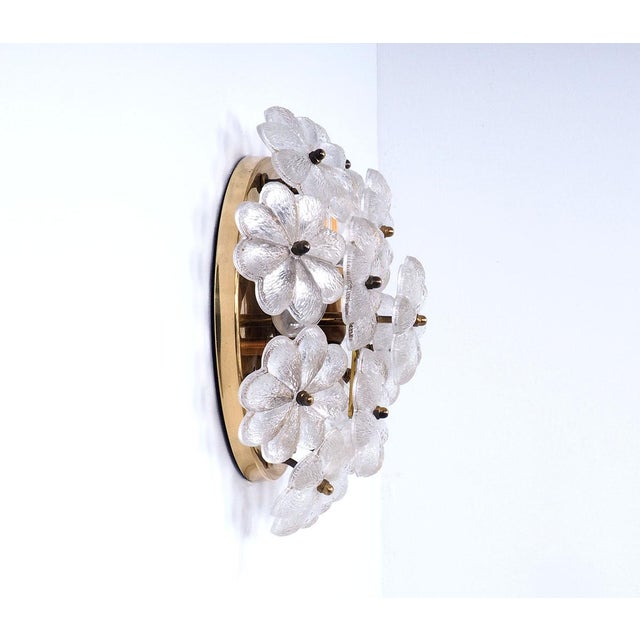 1970s Brass Wall or Ceiling Lamp with Crystal Flowers by Ernst Palme, 1970s For Sale - Image 5 of 10