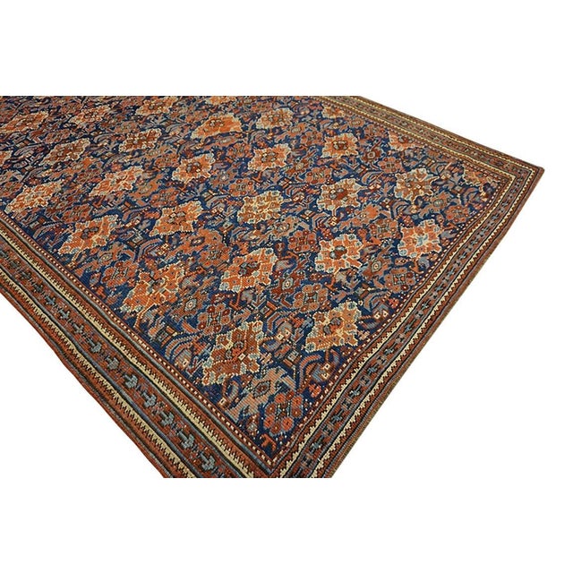 Blue Antique Tribal Geometric 19th Century Turkish Oushak Smyrna Carpet Rug For Sale - Image 9 of 12