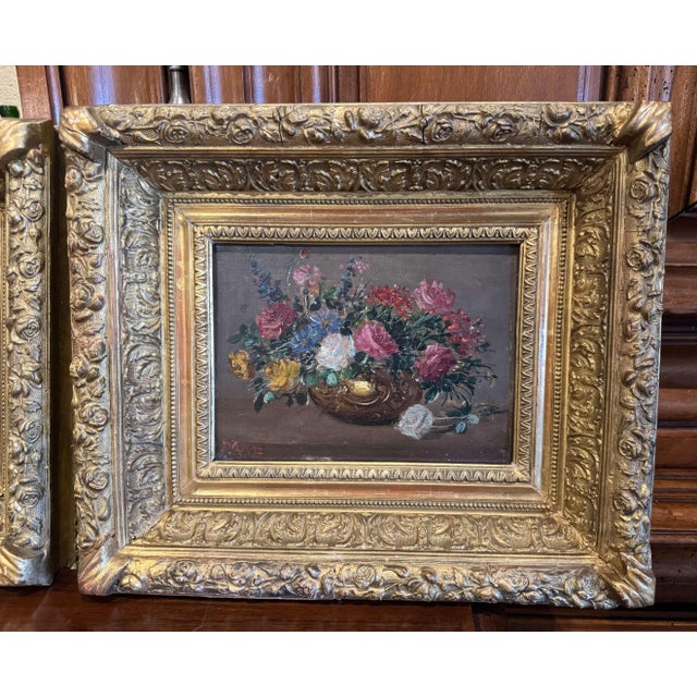 Pair of 19th Century French Still Life Floral Paintings in Carved Gilt Frames For Sale - Image 4 of 11