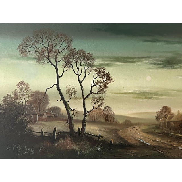 Realism Winter Trees at Village in English Countryside by 20th Century British Artist 1985 Circa For Sale - Image 3 of 13