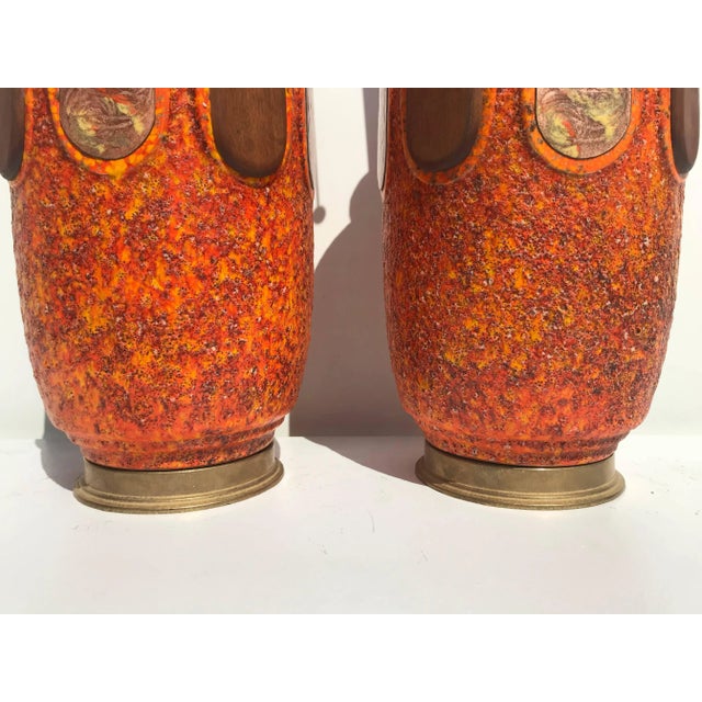 1960s Orange Lava Glazed Ceramic Lamps - a Pair For Sale - Image 5 of 13