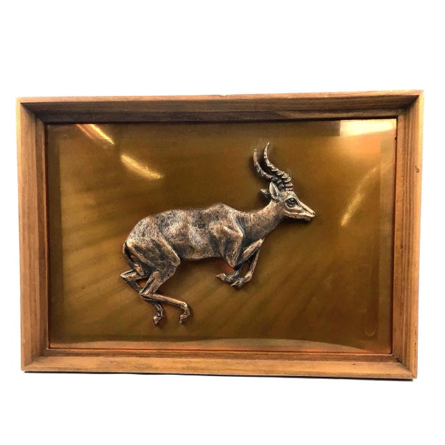 Copper 1950s Vintage Zambian Copper Hand Carved Impala Framed Wall Sculpture For Sale - Image 8 of 8