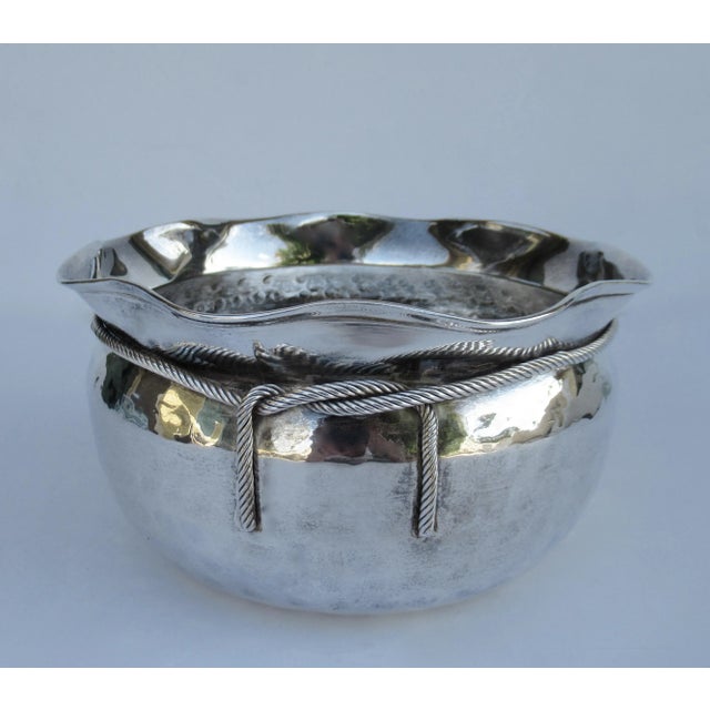Mid-Century Modern Vintage Mid-Century "Made in India" Hammered Silverplate Tassel Roped Cachepot/Decorative Center Bowl For Sale - Image 3 of 13