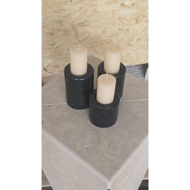 Vintage Candleholders in Black Marquinia Marble, Set of 3 For Sale - Image 5 of 6
