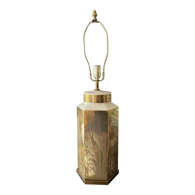 Vintage Gold and Cream Chinoiserie Lamp For Sale