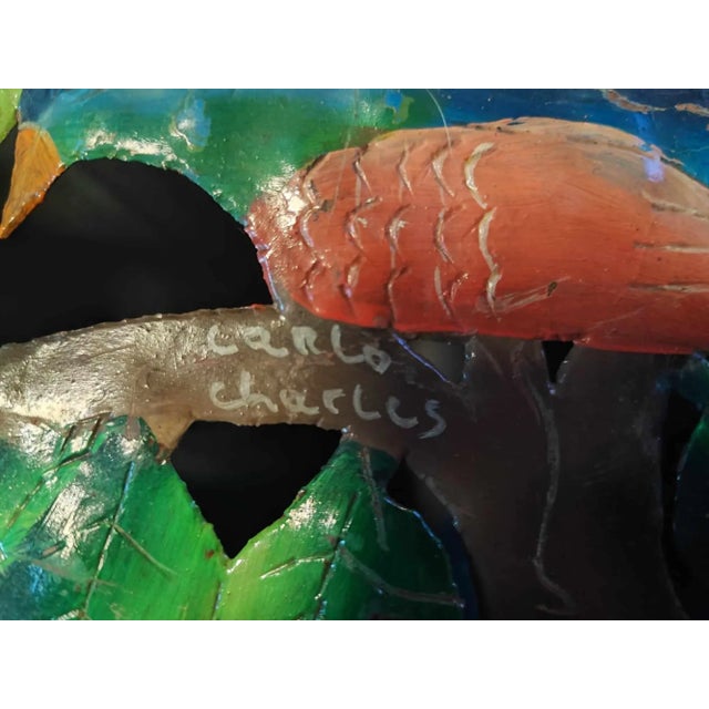 Metal Enamel Wall Decoration Plate with Flowers by Carlo Charlie, 1960s For Sale - Image 7 of 8