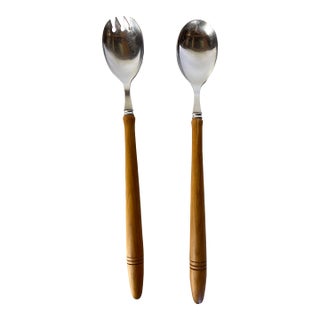 Vintage Sheffield England Wood Handled Salad Serving Set - a Pair For Sale