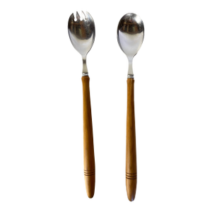 Vintage Sheffield England Wood Handled Salad Serving Set - a Pair
