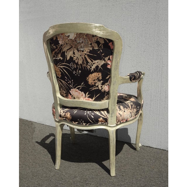 Pair Vintage French Provincial Floral Arm Chairs W Silver Frames For Sale - Image 12 of 12