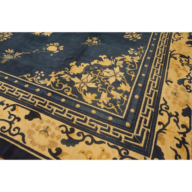 Late 19th Century 1890s Blue Field Classic Greek Key Antique Chinese Peking Rug 13' 9'' X15' 3'' For Sale - Image 5 of 10