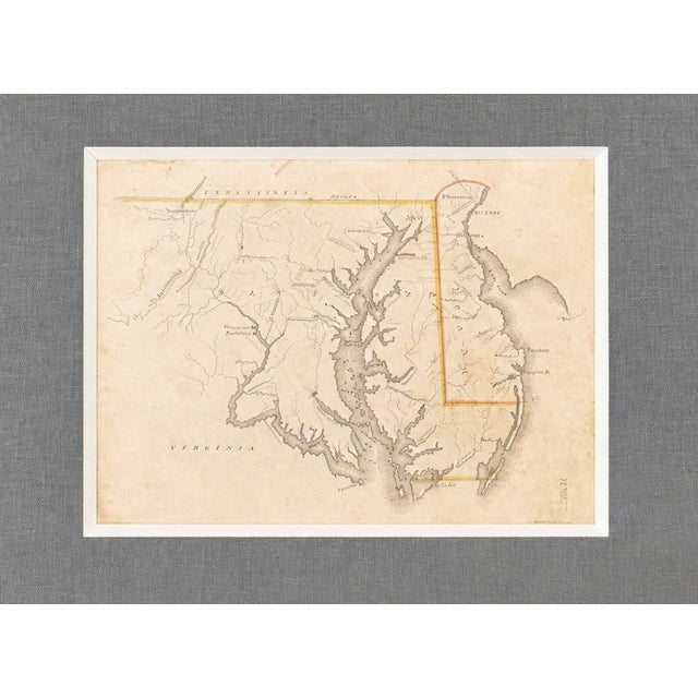 An original hand-colored steel engraving of Maryland and Delaware, drawn by Luke Drury and published in 1822 in the rare...