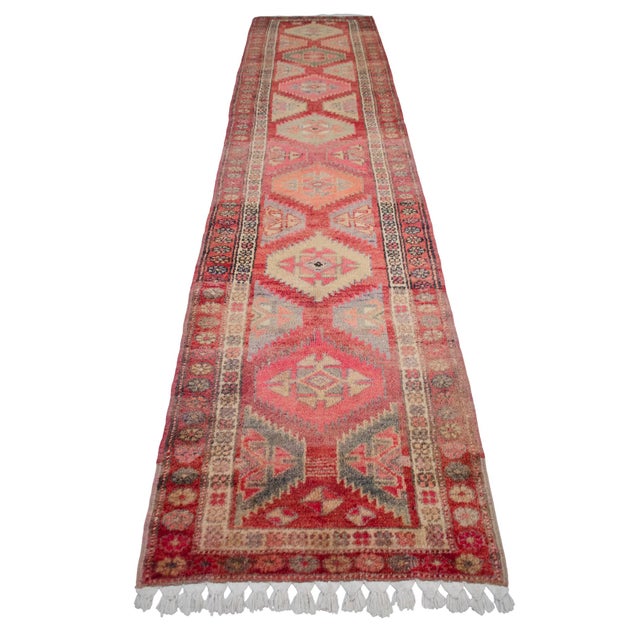 Hand-Knotted Turkisj Rug Runner Extra Long Hallway Decor - 3′1″ × 13′9″ For Sale - Image 4 of 13