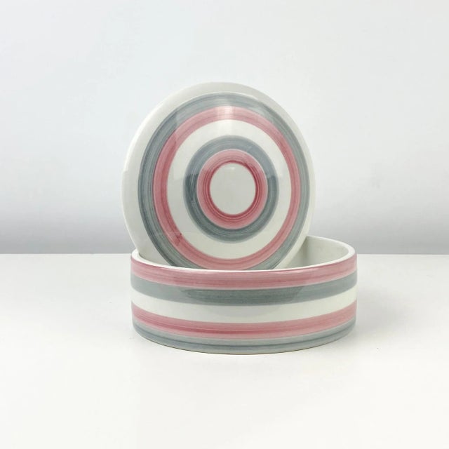 1970s Italian Grey and Pink Striped Ceramic Canister Containers For Sale - Image 12 of 13