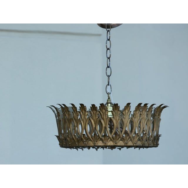 Mid 20th Century Spanish Gilt Metal Crown Chandelier with Elongated Leaves, US Wired For Sale - Image 4 of 12