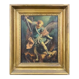 After Guido Reni, "The Archangel Michael Defeating Satan" Oil on Canvas Painting For Sale