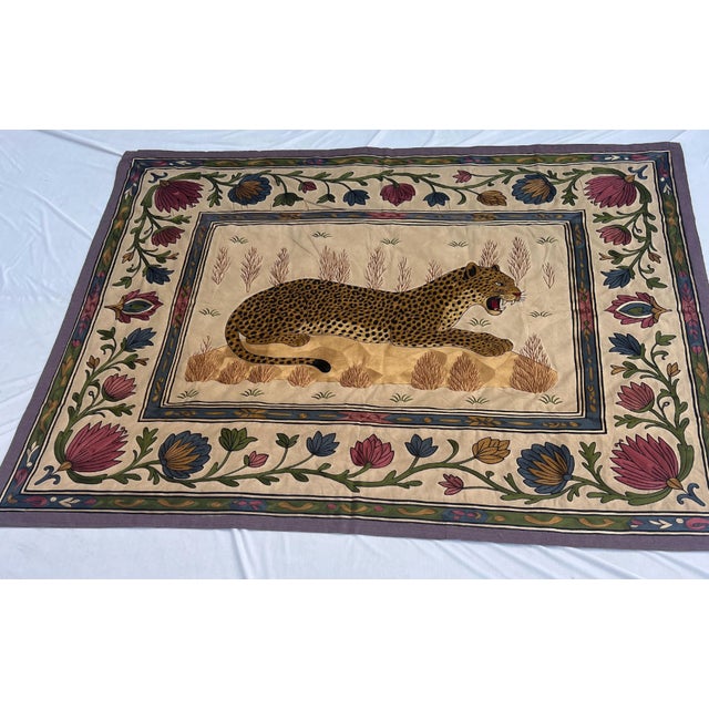 Vintage Hand Embroidered Mughal Court Textile Tapestry, India, circa 1980s This beautiful textile artwork features a...