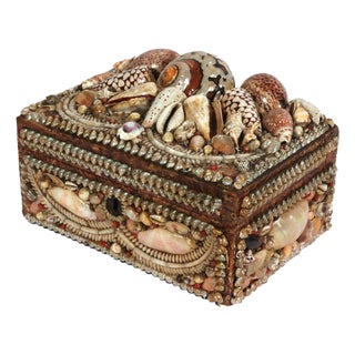 Victorian Shell Encrusted Box With Mirror and Pincushion Interior, 19th Century For Sale