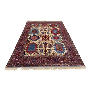 Vintage Kazak Wool Rug, Ivory Tribal Medallion For Sale