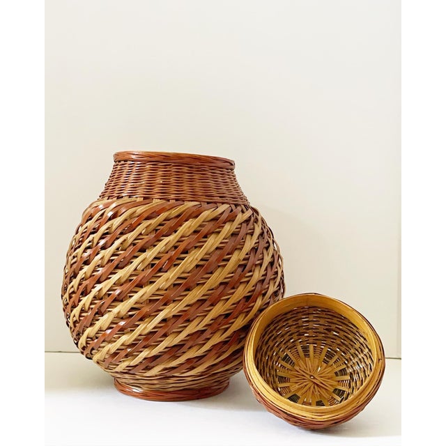 1970s 1970s Pear Ceramic Vessel Wrapped in Hand Woven Wicker For Sale - Image 5 of 10