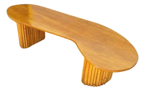 1950s Restored Rare Mid-Century Rattan and Mahogany Asymmetric "J" Coffee Table