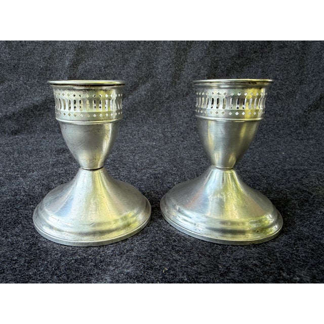 Silver Vintage Sterling Silver Duchin Pierced Weighted Candlesticks a Pair For Sale - Image 8 of 13