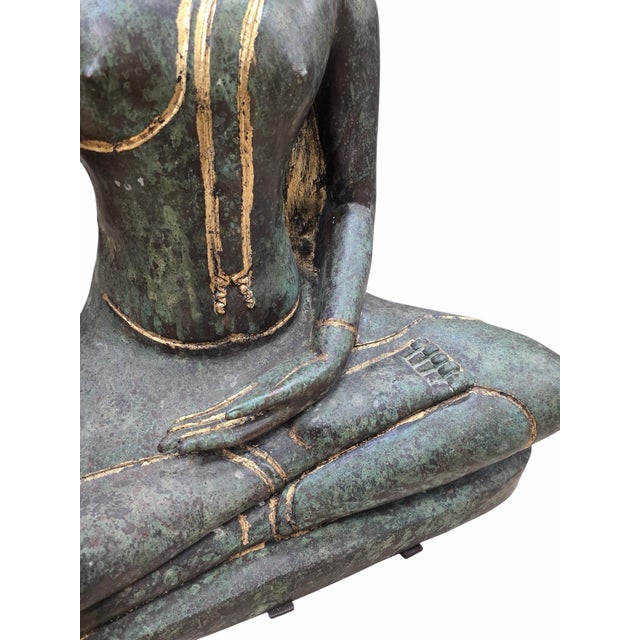 Figurative Vintage Thai Gilt Bronze Seated Buddha Sculpture in Earth-Touching Mudra For Sale - Image 3 of 10