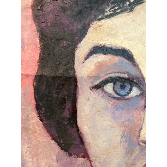 Mid-Century Modernist Oil Portrait in Giltwood Frame For Sale - Image 4 of 5