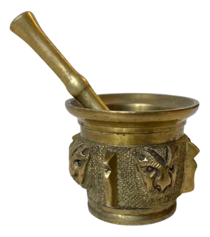 Antique French Mortar with Lion Faces in Bronze