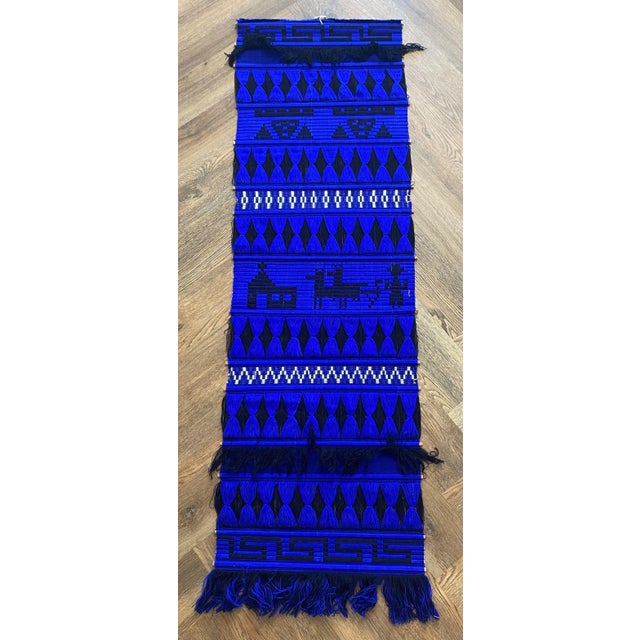 Vintage Blue & Black Woven Ecuadorian Wall Hanging For Sale In Denver - Image 6 of 6