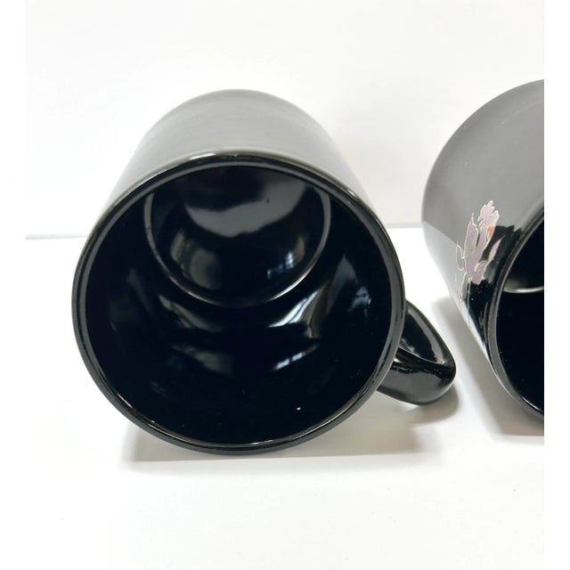 1980s Iris Flower Black Coffee/Tea Mugs & Lids - Set of 2 For Sale In Louisville - Image 6 of 11