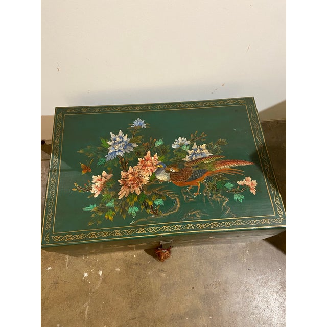 1970s Vintage Chinoiserie Painted Trunk For Sale - Image 9 of 11