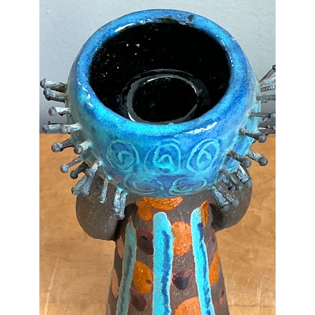 Vintage Hand Painted Ceramic Figurine Candlestick For Sale - Image 10 of 12