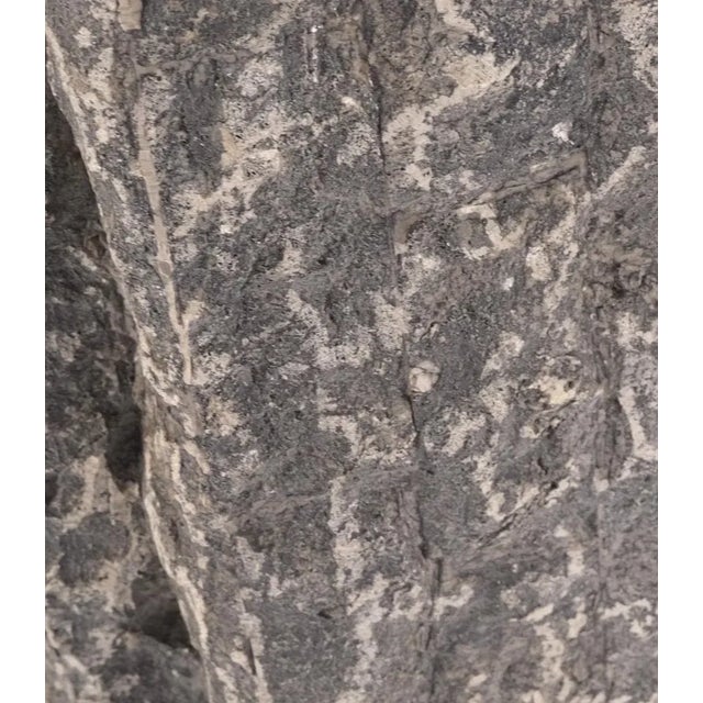 Tessellated Stone Brass Inlay Square Pedestal Stand End Table Black & Grey For Sale - Image 12 of 13