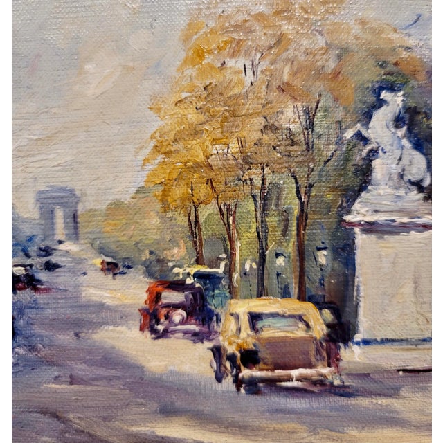 Andre Michel -1940s Champ Elysees Parisian Scene-Oil Painting For Sale - Image 4 of 9