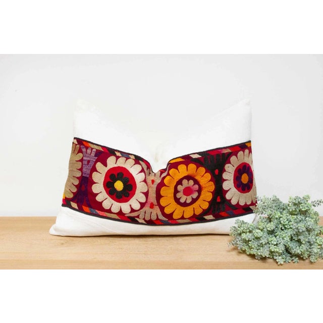 Textile Freesia Antique Uzbek Suzani Linen Pillow For Sale - Image 7 of 7