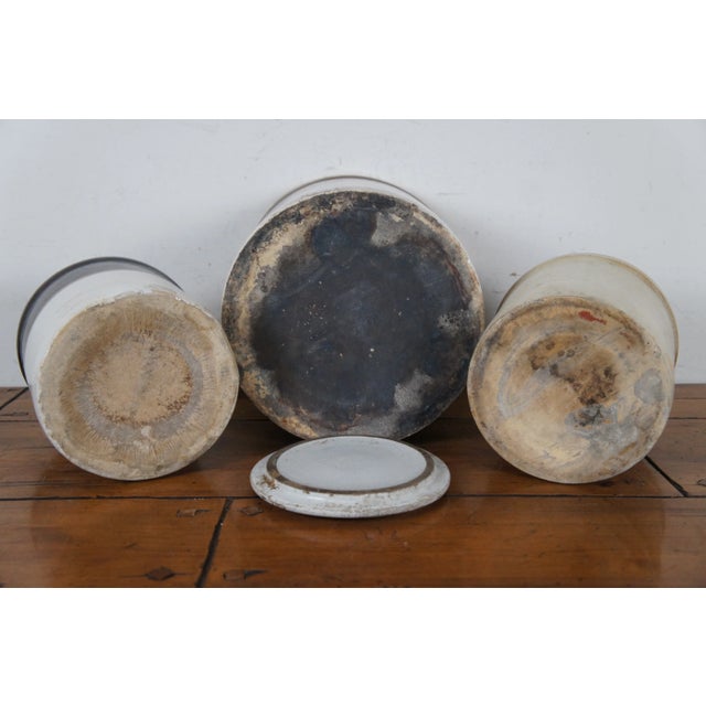 Set of 3 Primitive Antique Salt Glaze American Stoneware Crocks & Lids For Sale - Image 6 of 13