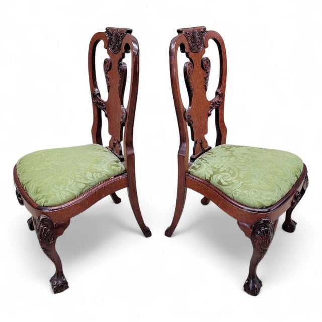 Vintage Queen Anne Style Carved Mahogany Dining Chairs - Set of 12 For Sale - Image 4 of 8