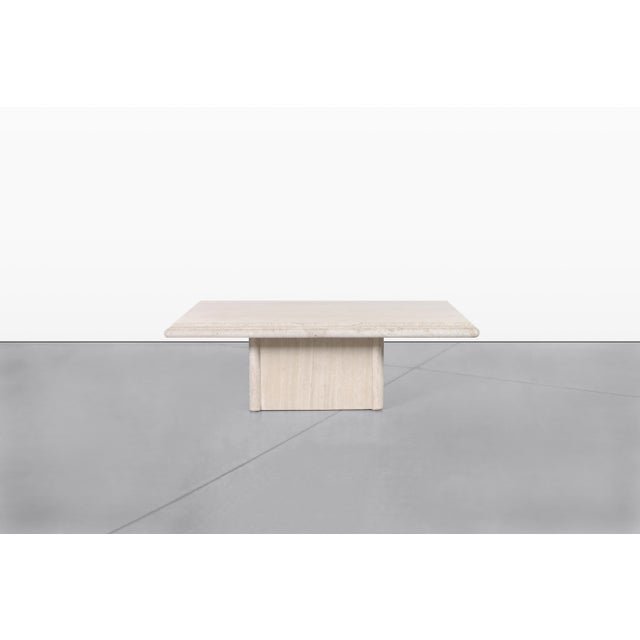 Metal Vintage Italian Modern Travertine Coffee Tables With Bullnose Edge, 1980s For Sale - Image 7 of 13