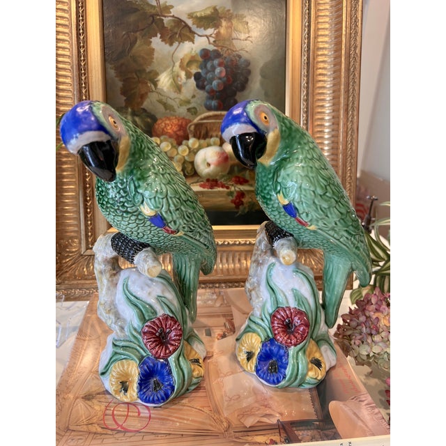 1960s Vintage Bordallo Pinheiro Majolica Parrots - A Pair For Sale - Image 5 of 18