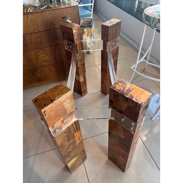 Mid-Century Modern Mid Century Patchwork Metal Brass Copper Lucite Brutalist Dining Table Base For Sale - Image 3 of 9