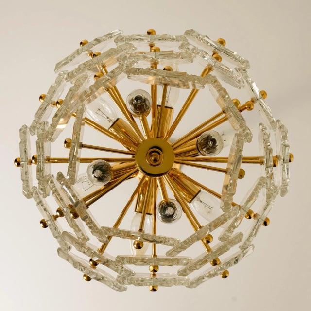 Glass and Brass Floral 3-Tier Light Fixture from Hillebrand, 1970s For Sale - Image 4 of 15