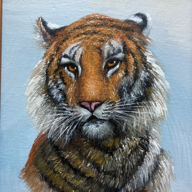 1970’s vintage tiger portrait painting. Signed and framed. Measures 8x10 or 9x11 with frame.